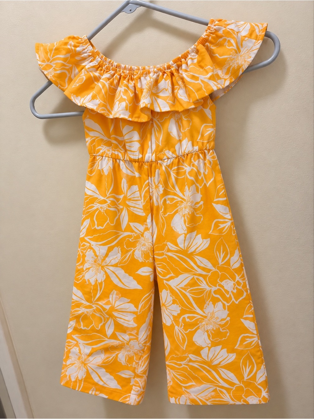 Girls' Yellow Floral Off-Shoulder Romper Jumpsuit